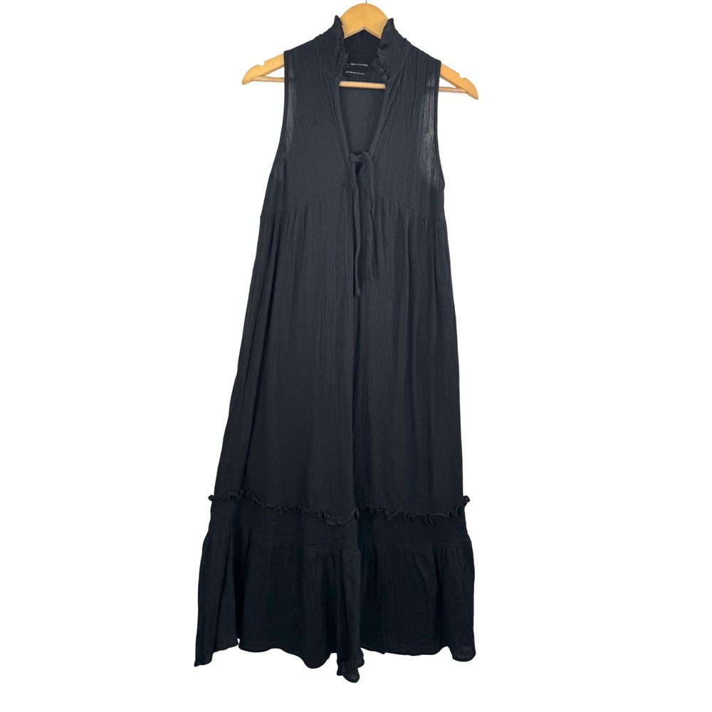 Urban Outfitters Annabelle Ruffle Mock Neck gauzy midi dress blk sz‎ SP